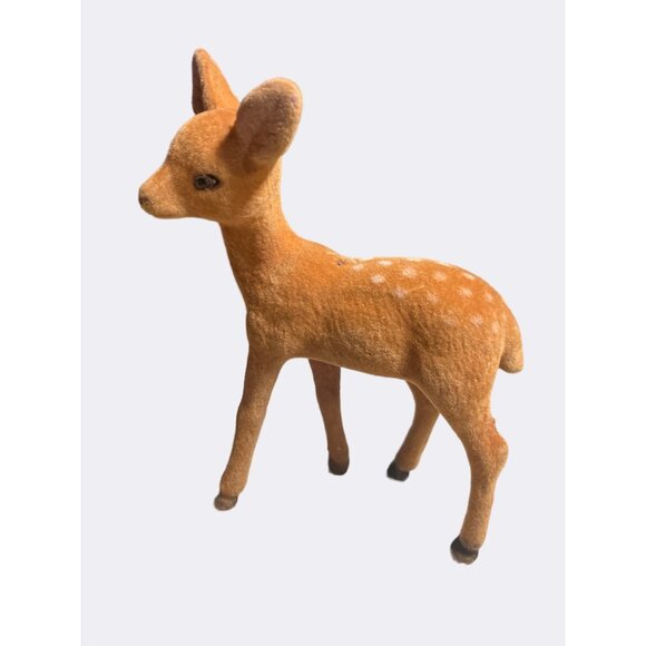 Flocked Deer and Fawn Figurine Set Of 3 Vintage - Picture 2 of 9